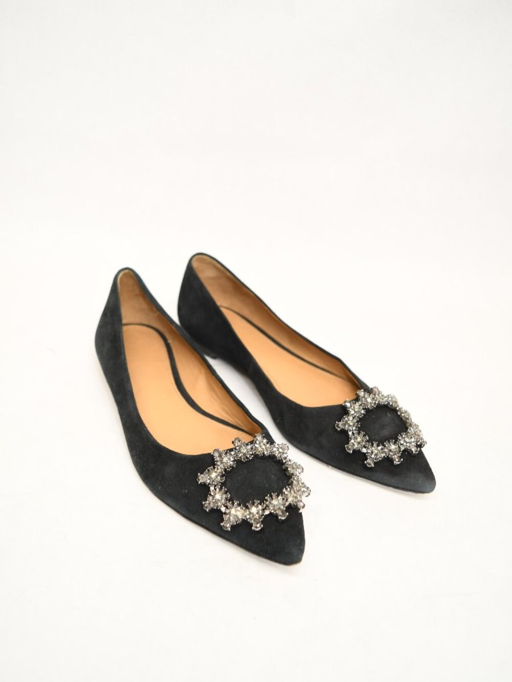 $350 TORY BURCH CRYSTAL BUCKLE FLAT BETHENNY FLAT POINTY SUEDE BLACK 6.5 (RB)